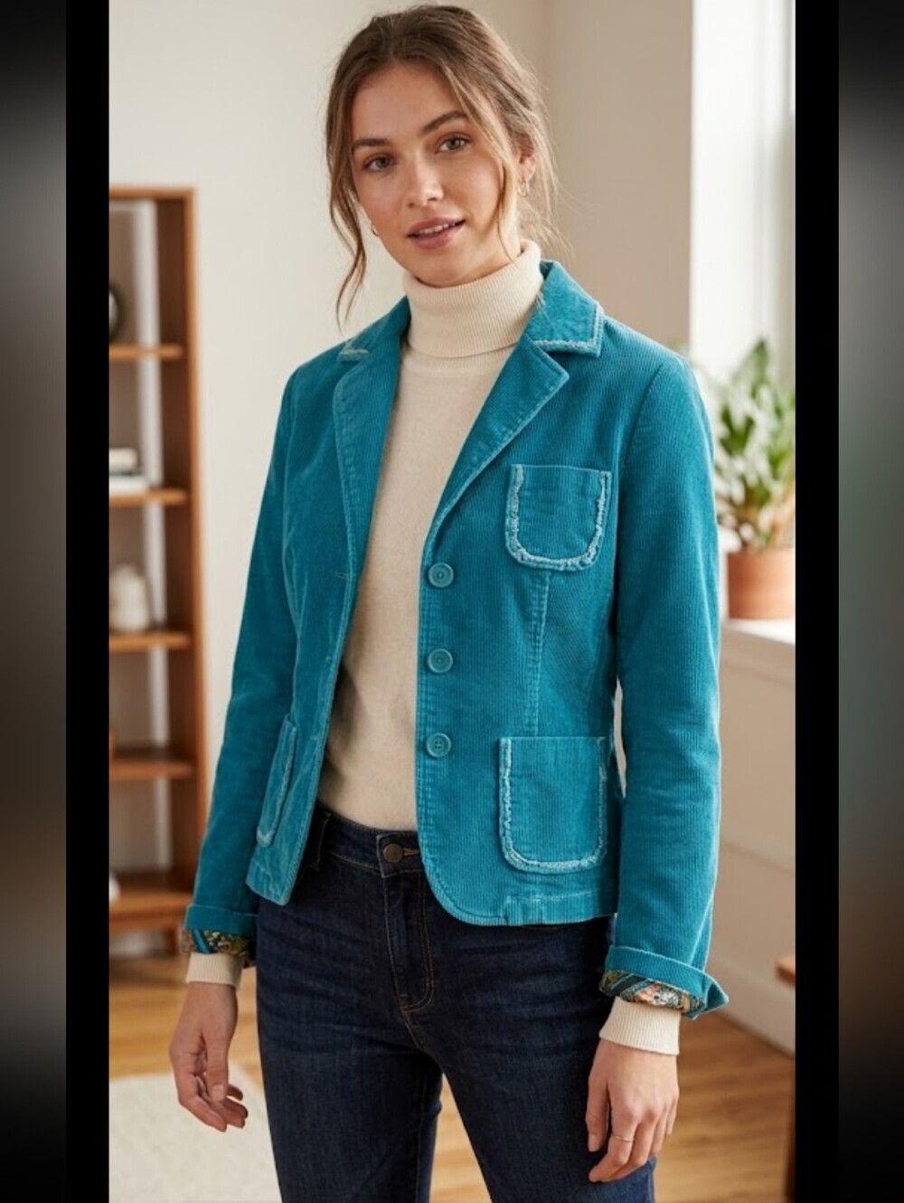 Buckle BKE Outerwear Jacket Turquoise Size Medium Fitted Corduroy Button Front